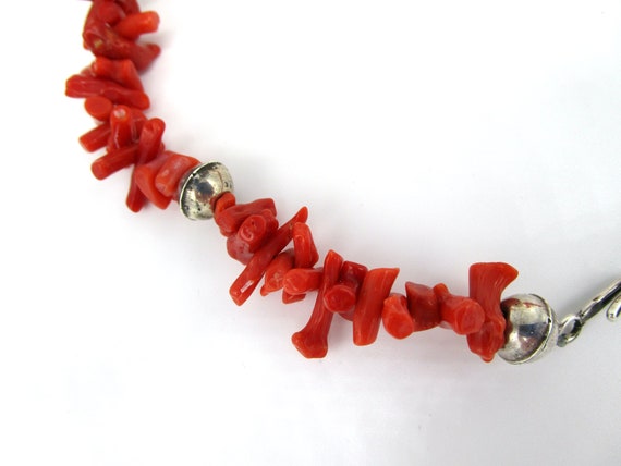 Vintage Red Coral and Silver Necklace - image 4