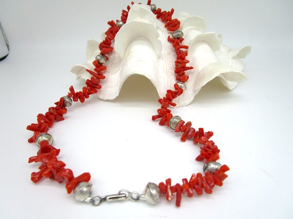 Vintage Red Coral and Silver Necklace - image 3