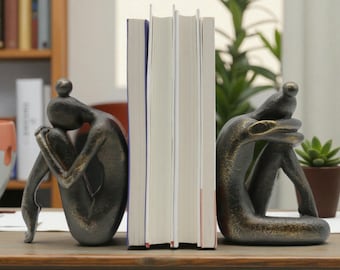 Abstract Thinker Bookends, Modern Bronze Sculpture, Book Lover Gift