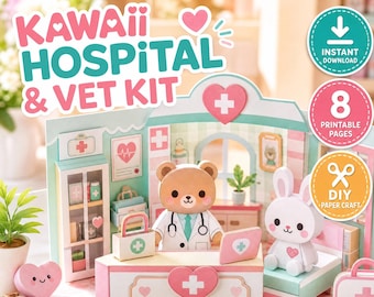 Kawaii Hospital Vet Wellness Kit | Kids Printable Pretend Play | Doctor Craft Activity Digital Download