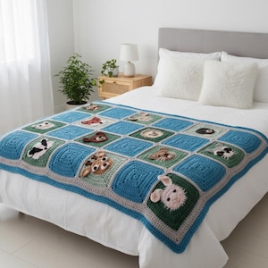 Patrón de manta de bebé de crochet con temática de bosque (PDF, descarga instantánea)