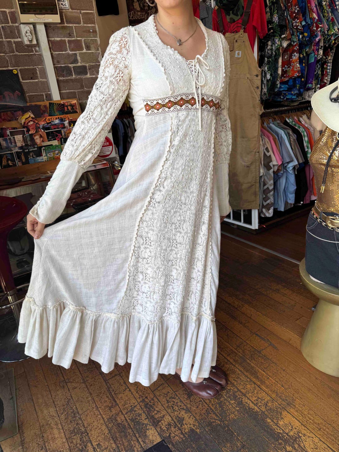 70's Gunne Sax Cream Lace Maxi Dress Size XS - 6/8aus - Etsy