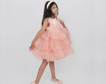 Vestido de tul con volantes rosa ruborizado, vestido de fiesta de cumpleaños