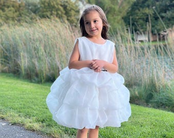 Vestido de niña de las flores con volantes blancos, vestido de fiesta sin mangas