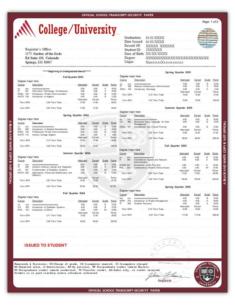 Editable University Transcript, College Transcript, Custum Transcript ...