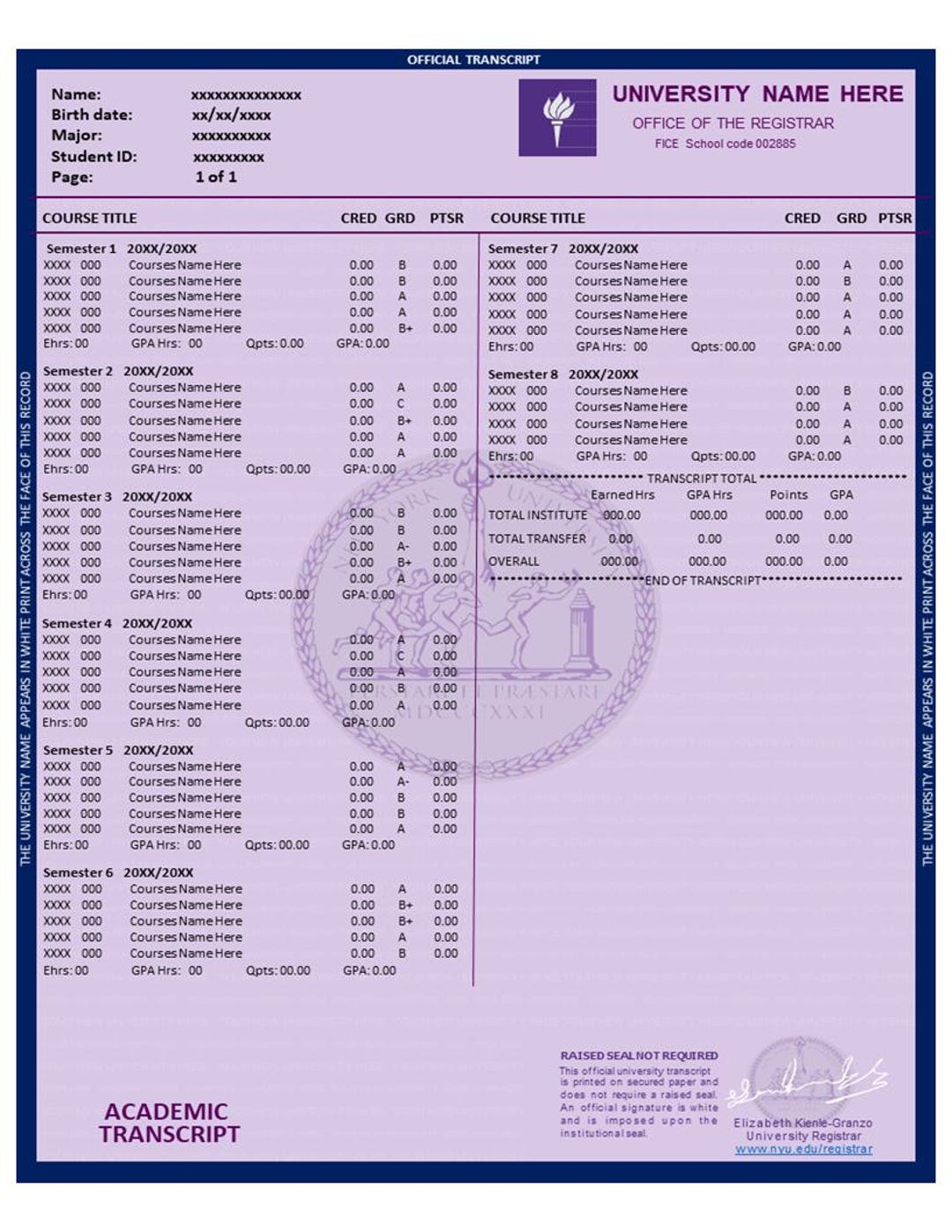 Editable University Transcript, College Transcript Template, Official ...