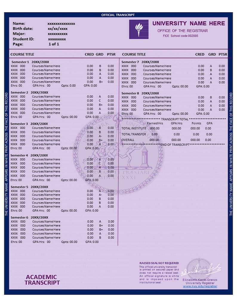 Transcript Border Editable University Transcript, College Transcript Template, Official ...