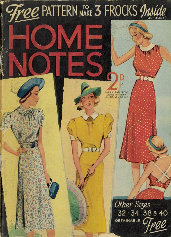 E-book Vintage Home Notes PDF Women's Fashion Magazine June 1938 1930s  1940s - Etsy