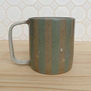 Seconds Sale** 12 oz Striped Ceramic Mug, Light Blue, Handmade