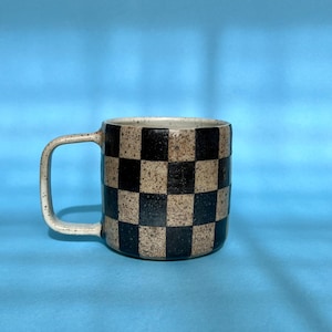 13 oz Checkered Mug, Black, Handmade