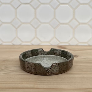 Ceramic Ashtray, Light Green and White Stripes, Handmade