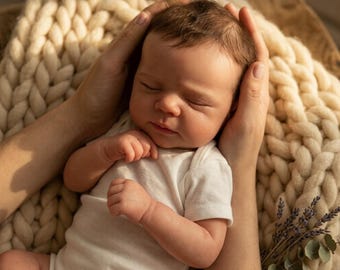 Handcrafted 18 inch Realistic Reborn Doll. Lifelike sleeping girl with weighted soft body & silicone limbs. High-quality art for collectors.