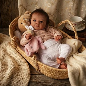 19" Hand-Painted Felicia Reborn Doll: 3D Genesis Skin Lifelike Newborn Girl. Choice of Cloth or Full Vinyl Body. High-Quality Collectible