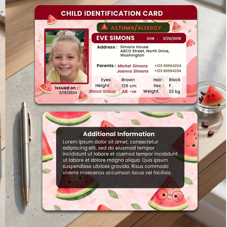 Editable Child ID Card Canva Template | Safety Medical Alert (3 Designs ...