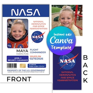 Editable NASA ID Badge Template, Astronaut Name Tag, Space Party Favor (Digital Download)