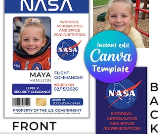 Editable NASA ID Badge Template, Astronaut Name Tag, Space Party Favor (Digital Download)
