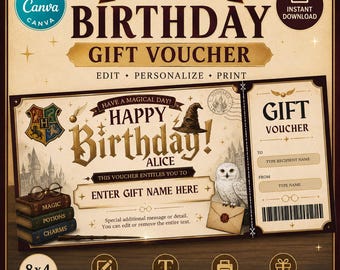 Wizard Birthday Gift Voucher Template | Editable Magic Party Coupon (8x4 inches)