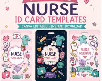 Pastel Nurse ID Card Templates | Editable Canva Vertical Badge Bundle (3 Designs)