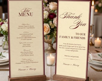 Burgundy Old Money Wedding Menu & Thank You Card Bundle (Digital Download)