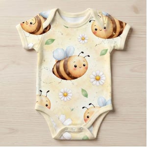 Naadloze aquarel hommelpatroon, madeliefjestof, kinderkamerbehang (digitale download)