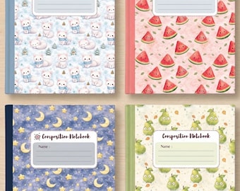 Editable Kawaii Composition Notebook Cover Canva Templates (Digital Download)