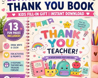Editable Teacher Thank You Book | Kids Fill-In Gratitude Workbook (Digital Download)