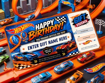 Hot Wheels Birthday Gift Voucher Template | Editable Canva Gift Certificate | Race Car Birthday Coupon | Printable 8x4 Instant Download