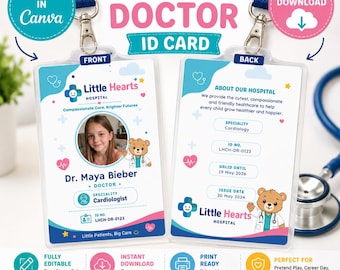 Editable Kids Doctor ID Card Canva Template: Pediatric Pretend Play Badge (Digital Download)