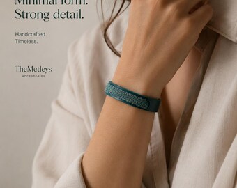 Colorful Woven Metal Leather Bracelet, Handcrafted Colored Chain Cuff, Metallic Woven Tapestry Wristband, Thin Black Cuff, Luxury Gift Her