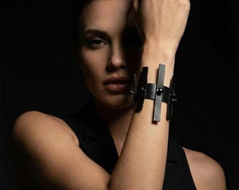 Handmade Black Leather Wrap Bracelet – Aris – Multi Strap Leather Cuff for Women – Minimalist Leather Jewelry Gift