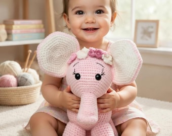 Crochet Elephant Pattern PDF, Amigurumi Plushie Toy, Soft Chenille Animal (Instant Download)