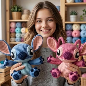 Stitch Angel Amigurumi Crochet Pattern PDF | Blue Alien Couple Plushie (Digital Download) image 1