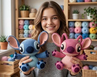 Stitch Angel Amigurumi Crochet Pattern PDF | Blue Alien Couple Plushie (Digital Download)