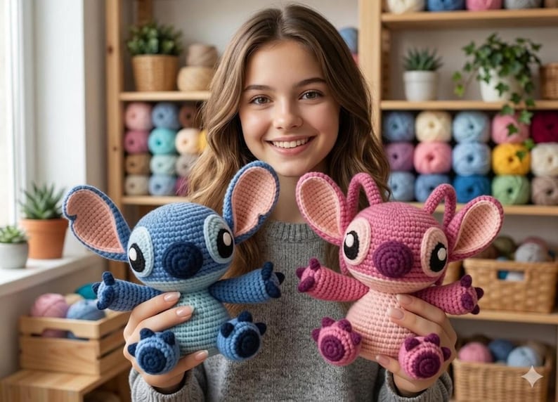 Stitch Angel Amigurumi Crochet Pattern PDF | Blue Alien Couple Plushie (Digital Download) image 1
