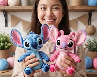 Stitch Angel Amigurumi Häkelanleitung PDF Blaues Alien Paar Plüschtier Digital Download