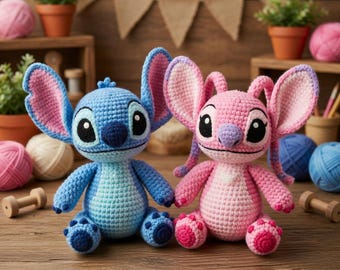 Stitch Angel Amigurumi Häkelanleitung PDF: Alien Plüsch Pärchen (Anfängerfreundlich)