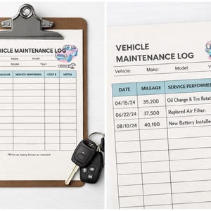 Vehicle Maintenance Log Printable | Simple Car Service Record | Auto ...