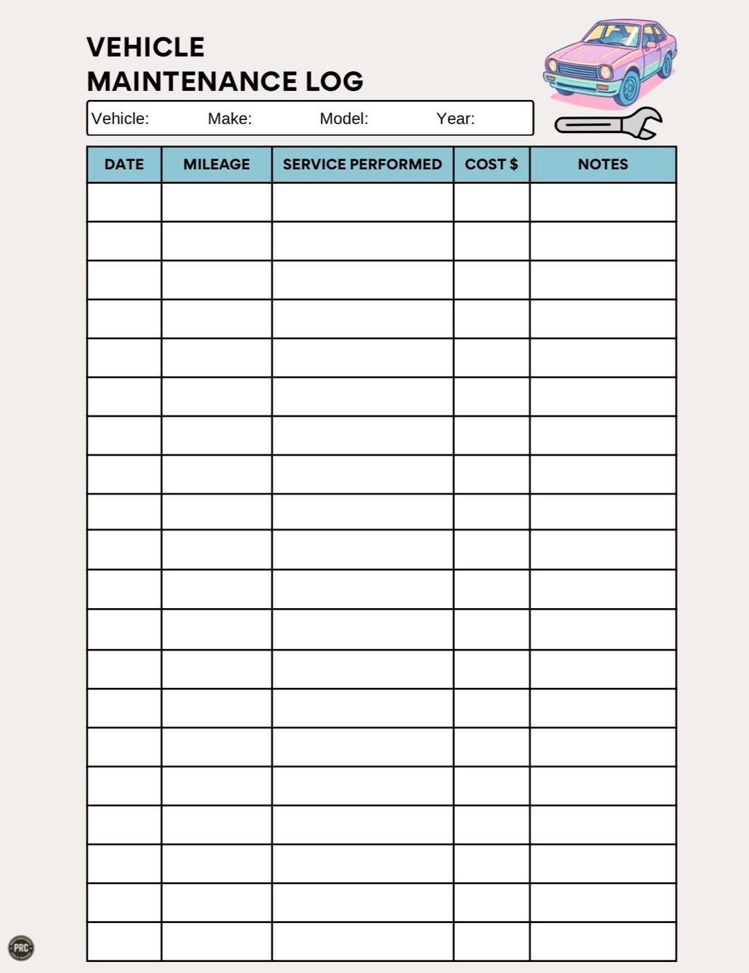 Vehicle Maintenance Log Printable | Simple Car Service Record | Auto ...