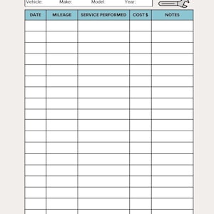 Vehicle Maintenance Log Printable | Simple Car Service Record | Auto ...