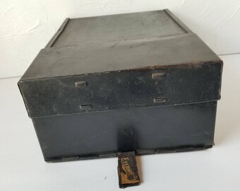 Industrial Metal Document Box Vintage Black File Eternal Antique early 1900s Dark Academia Office Decor