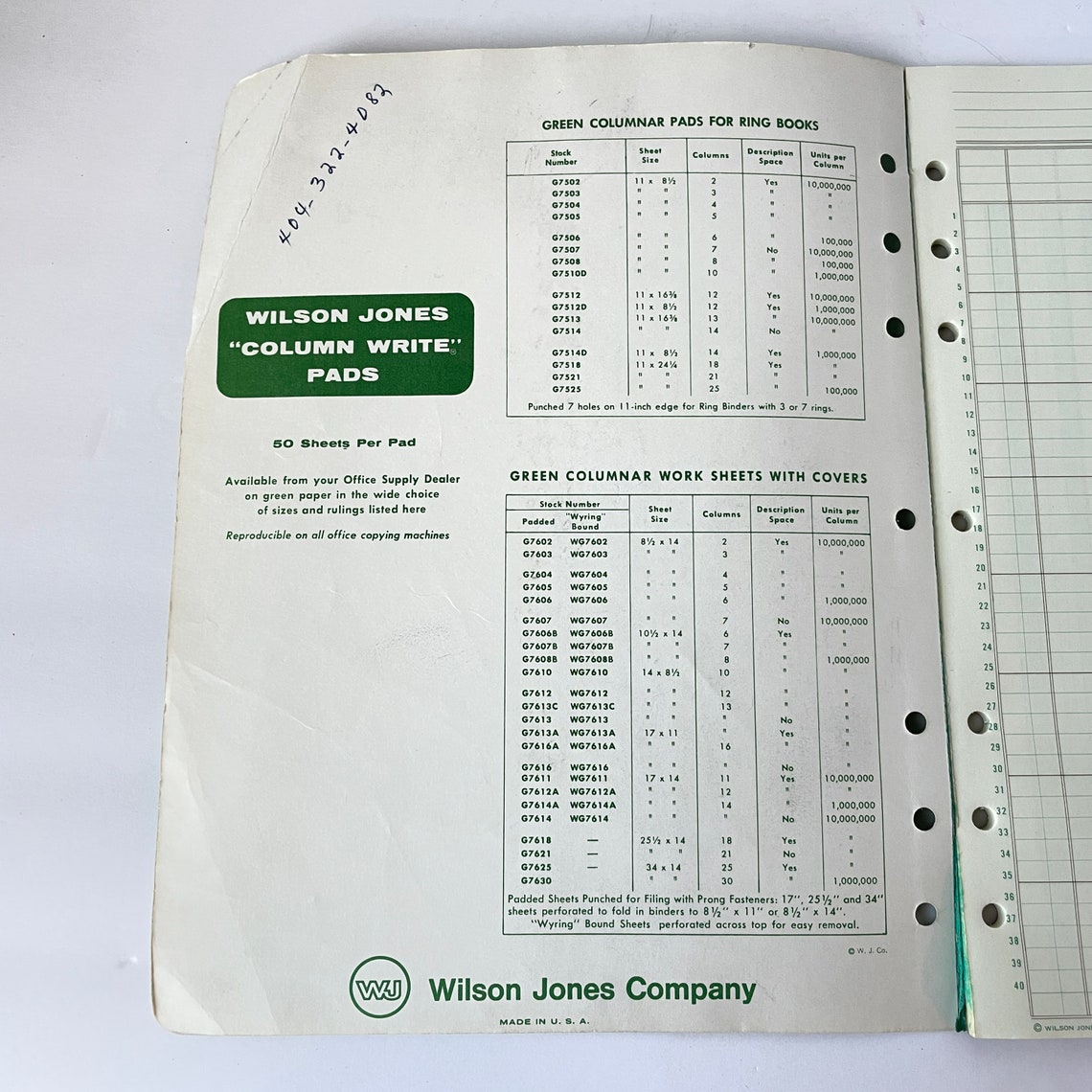 Columnar Pad Green Wilson Jones G7504 Column Write 4 Columns Etsy