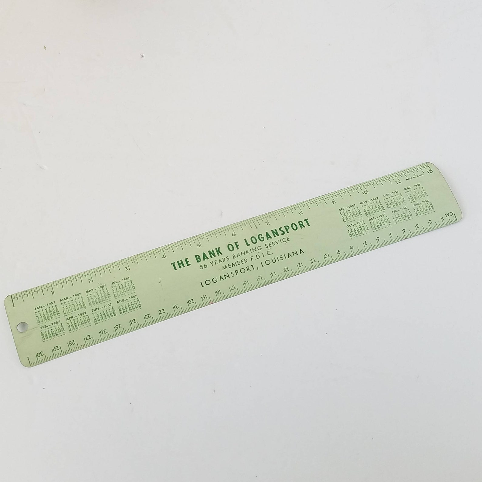 Metal Ruler Vintage Advertising Bank of Logansport Green 1950s Etsy