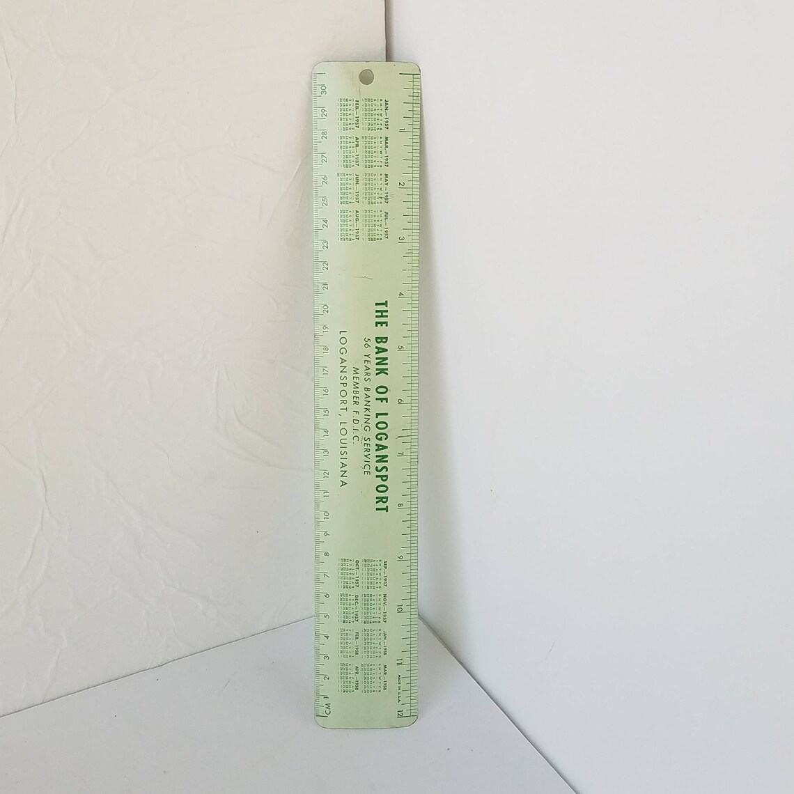Metal Ruler Vintage Advertising Bank of Logansport Green 1950s Etsy