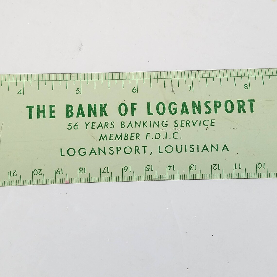 Metal Ruler Vintage Advertising Bank of Logansport Green 1950s Etsy