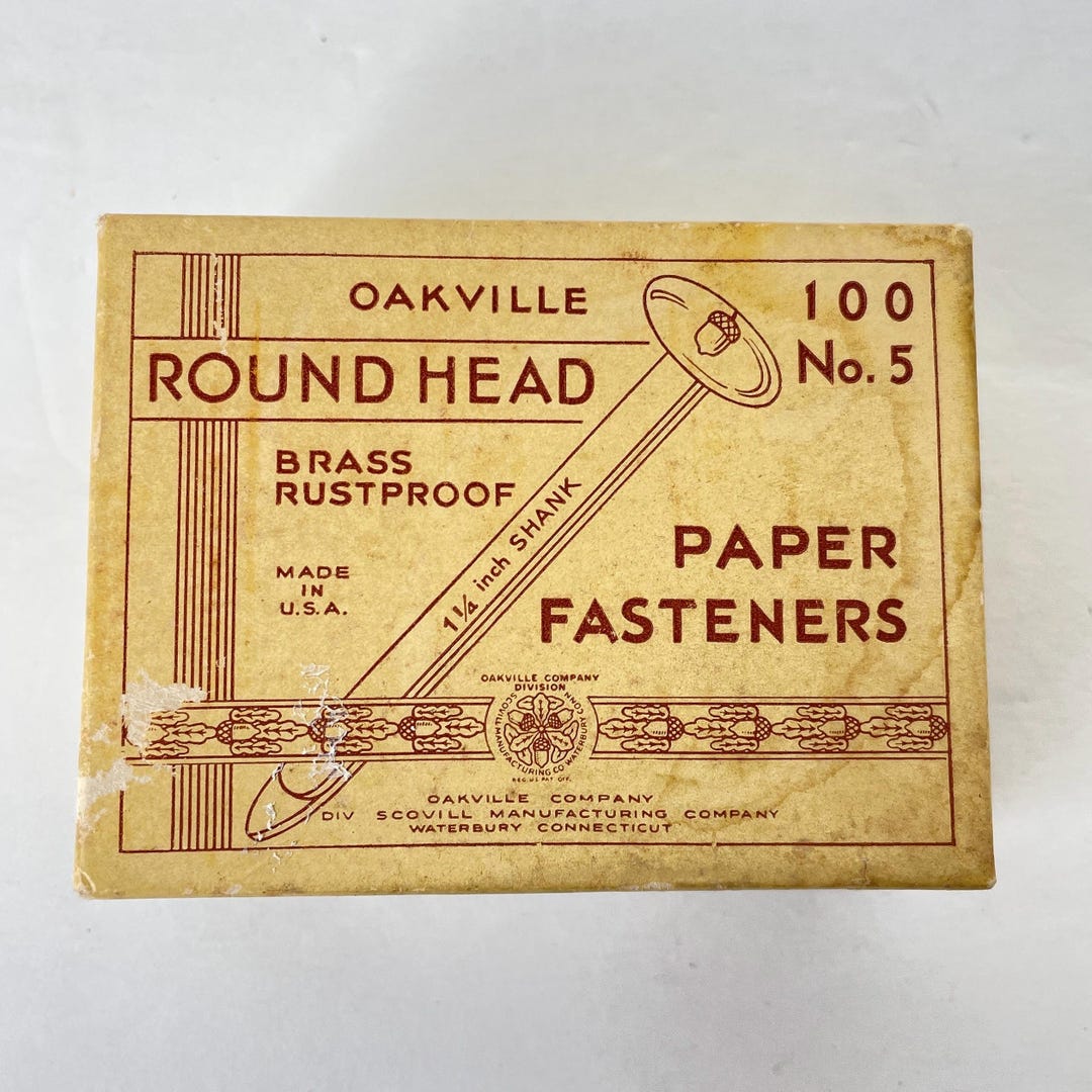 Oakville Brass Paper Fasteners Vintage Brads Rustproof Round Head ...