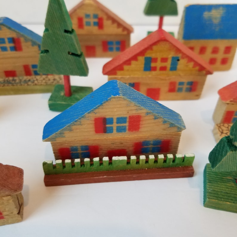 Vintage Mini Wood House Blocks Putz