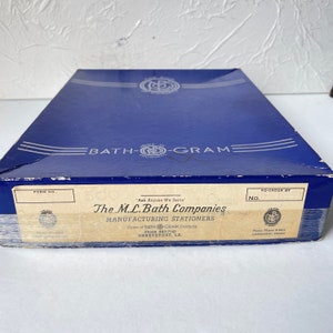 May include: A blue box with white lettering that reads "BATH-GRAM" and "The M.L. Bath Companies Manufacturing Stationers Home of BATH-GRAM Products Phone 433-7141 Shreveport, LA".