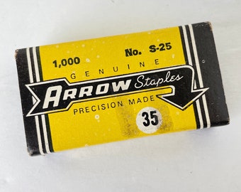 Vintage Arrow Staples No S25 Office Supplies Made in USA Original Box Yellow Black for use with Arrow M25 stapler