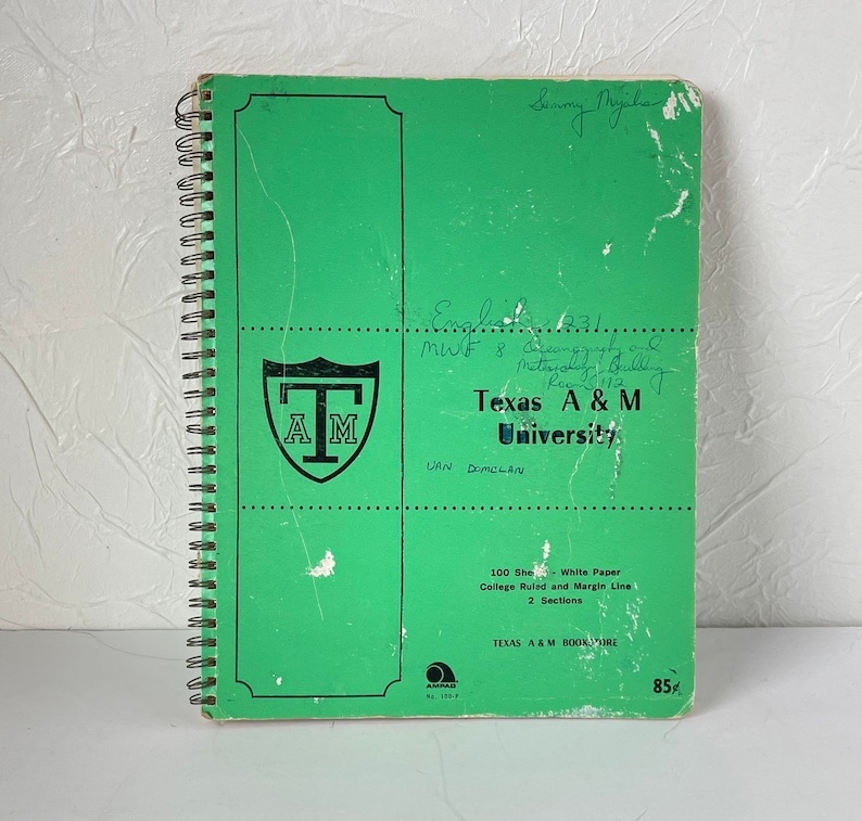 Texas A /& M Spiral Notebook Vintage Junk Journal Green College Ruled