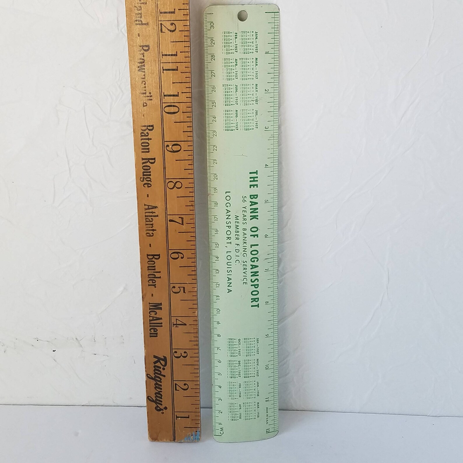 Metal Ruler Vintage Advertising Bank of Logansport Green 1950s Etsy